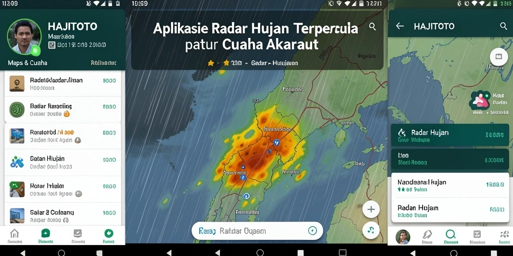 Antarmuka aplikasi HAJITOTO menampilkan peta radar hujan yang jelas dan detail.